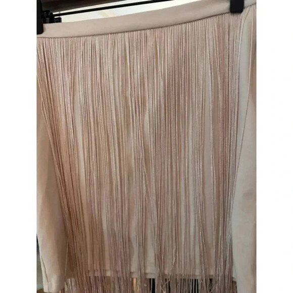 Bershka‎ Fringe Mini Skirt Tan Size 8 Boho Western Festival Faux Suede Tassel - Picture 4 of 7